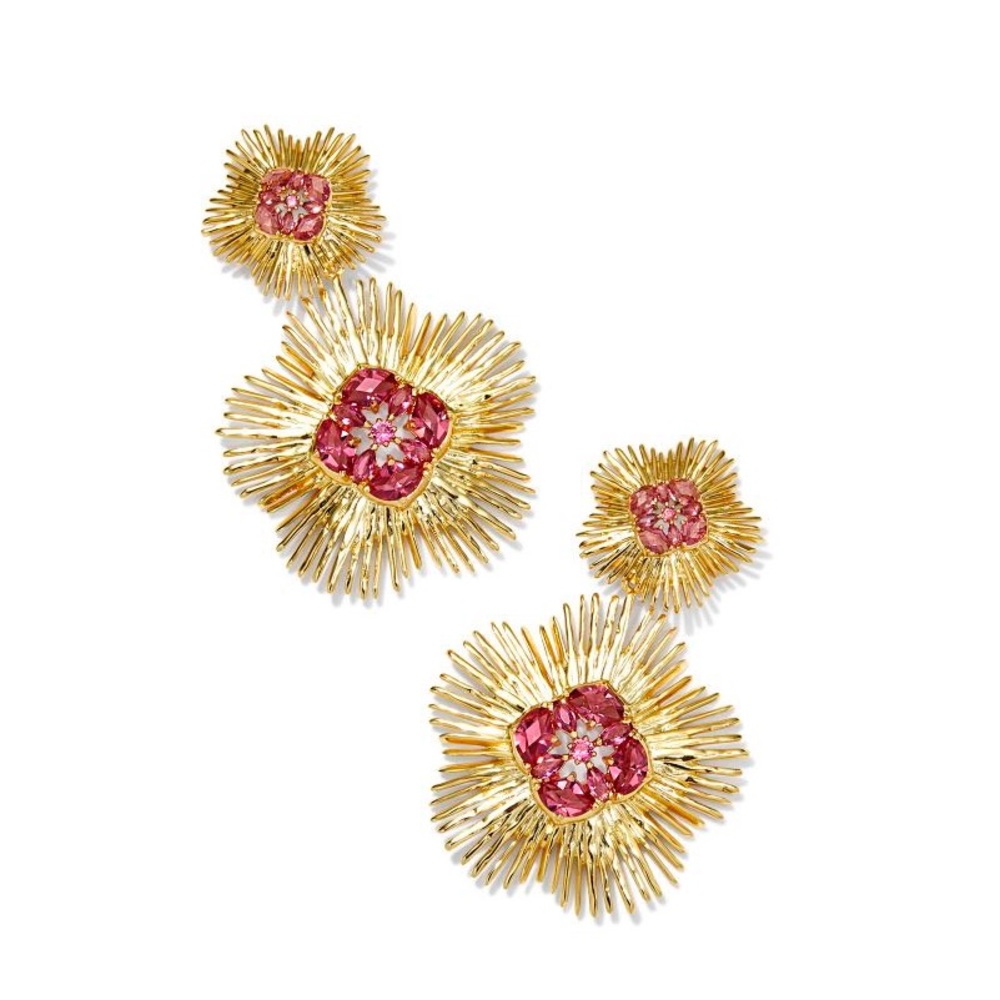 Kendra Scott Dira Gold Crystal Statement Earrings in Pink Mix
